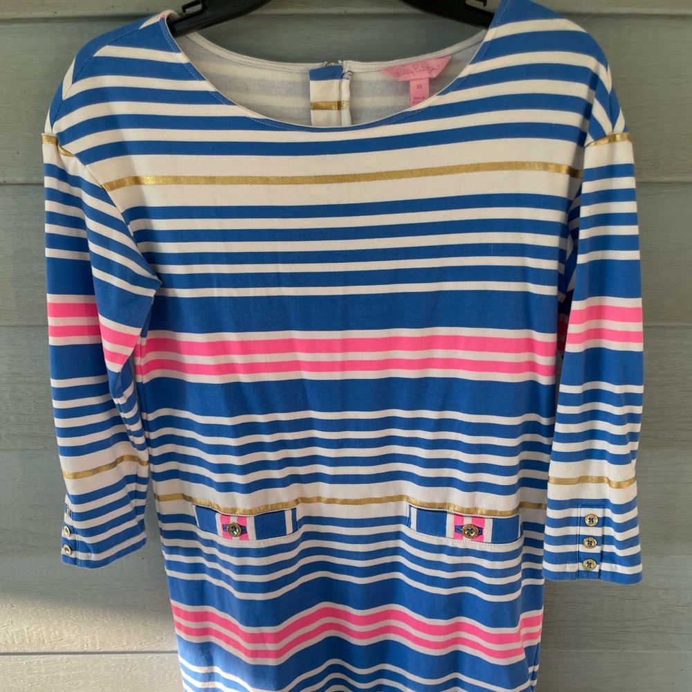 Lilly Pulitzer XS dress pink, blue, white, gold